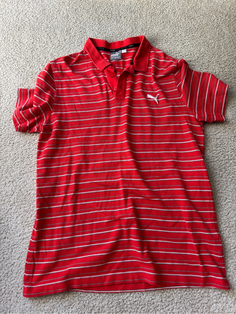 Puma Red and White Striped Polo Shirt casual tee